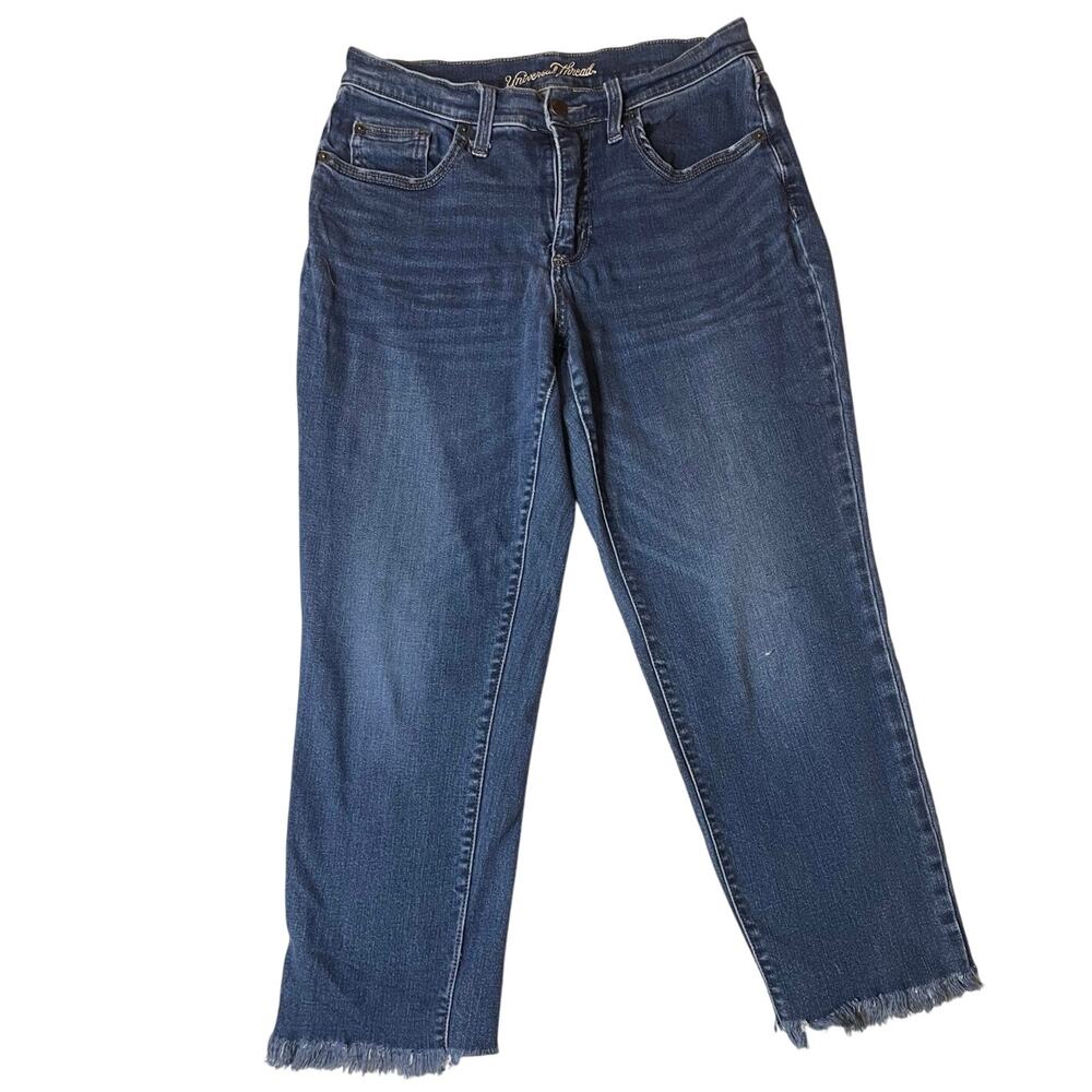 Universal Thread Blue Pantalon Crop High Waisted Girlfriend Jeans Semi Stretch 8